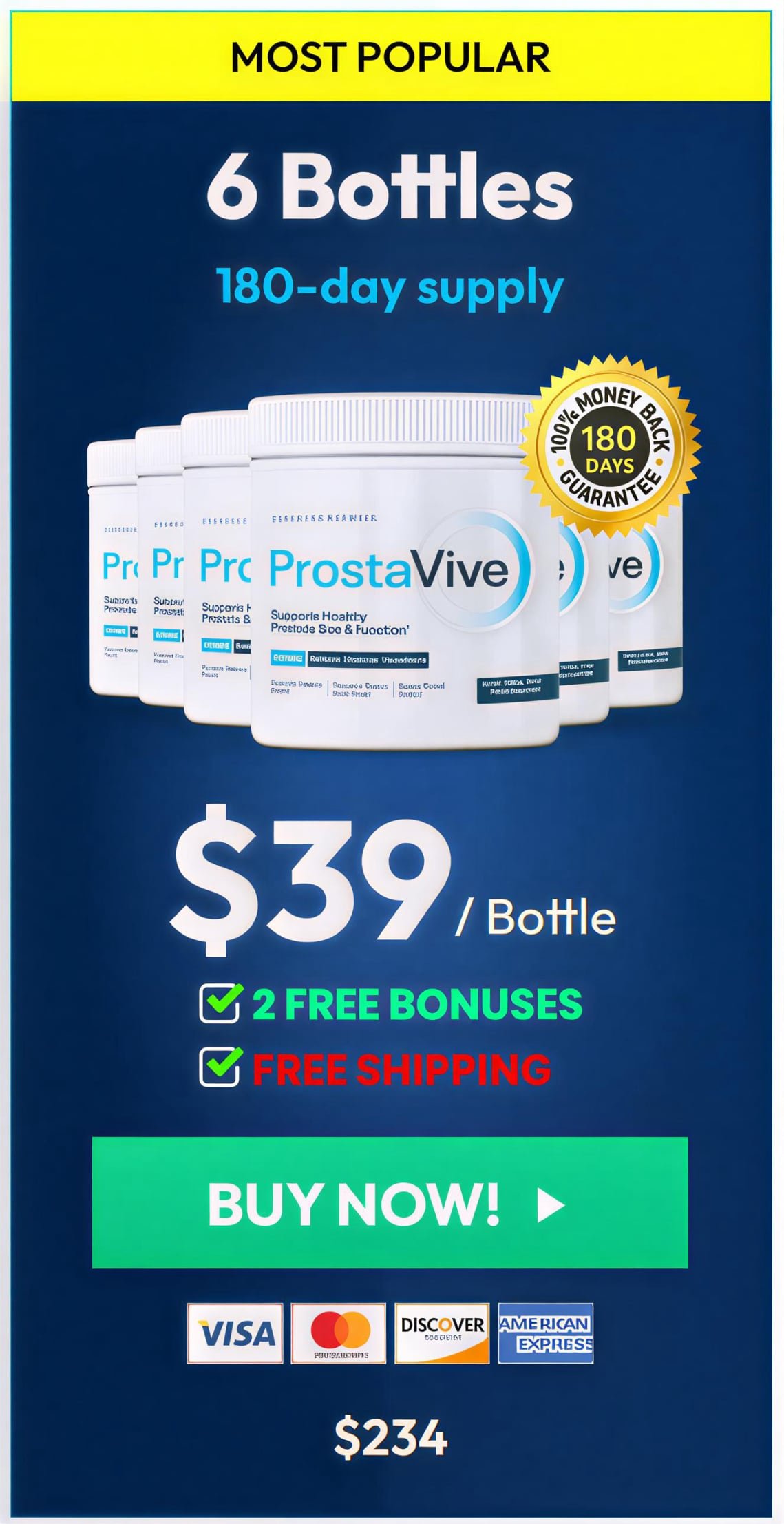 ProstaVive prostate health supplement – 6-bottle pack for long-term urinary and prostate support