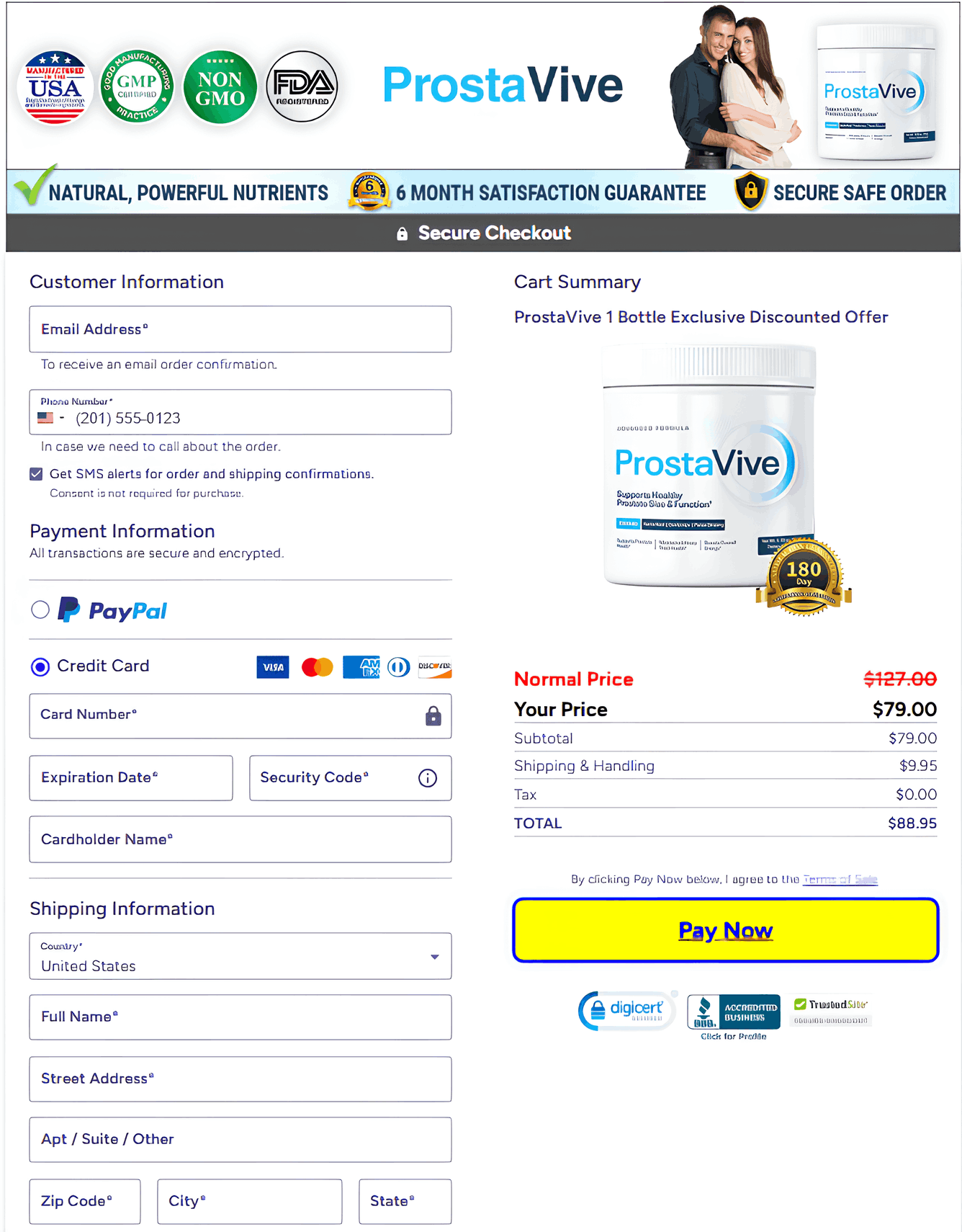 ProstaVive Checkout page